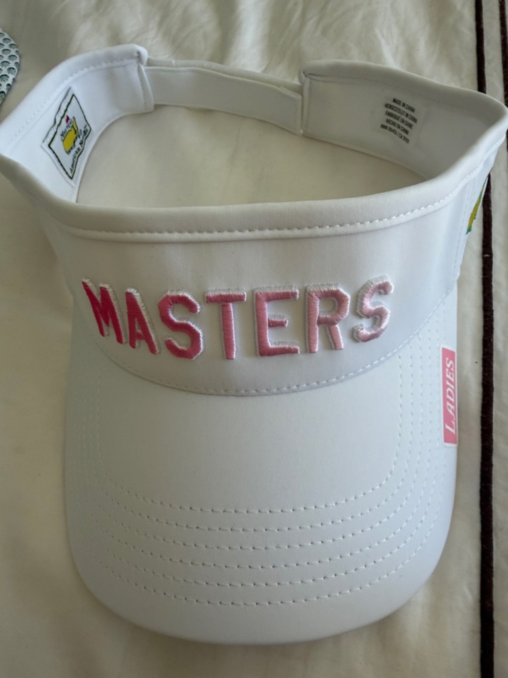 Masters White Visor with Pink Embroidered Logo